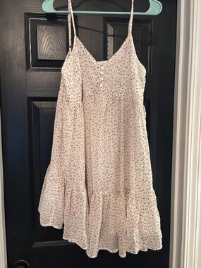 Entry Light Pink Spaghetti Strap Tiered Sundress with Subtle Leopard Print.